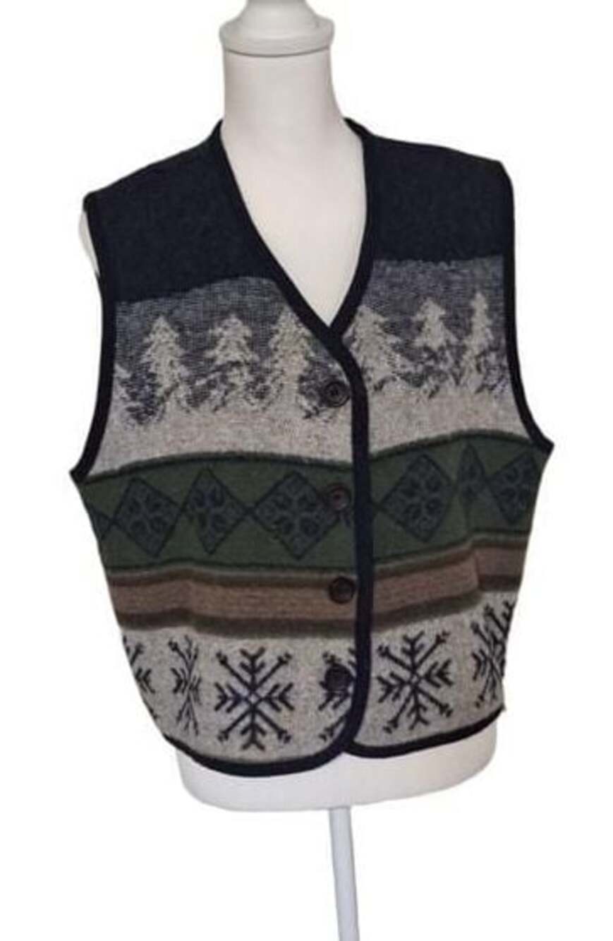 Vintage Ivy Women's Vest Wool Blend Button Front Tree Snowflake USA, Sz. L